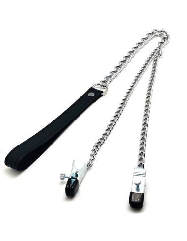 Pinces à seins + laisse ( métal + cuir )