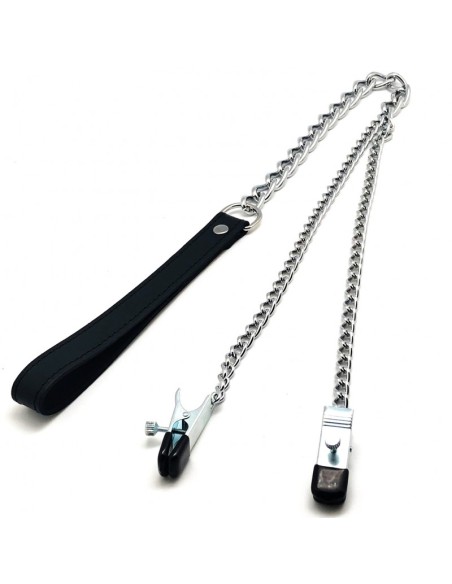 Pinces à seins + laisse ( métal + cuir )