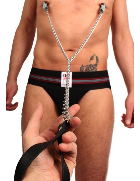 Pinces à seins + laisse ( métal + cuir )