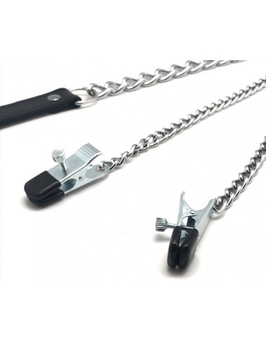 Pinces à seins + laisse ( métal + cuir )