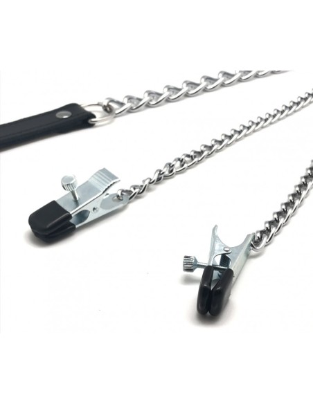 Pinces à seins + laisse ( métal + cuir )