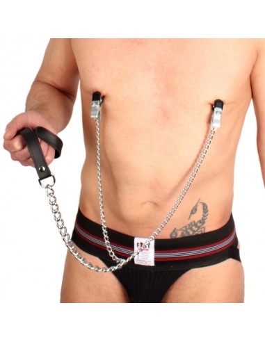 Pinces à seins + laisse ( métal + cuir )