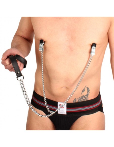 Pinces à seins + laisse ( métal + cuir )