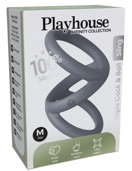 Cockring Triplicock Gris M 45mm