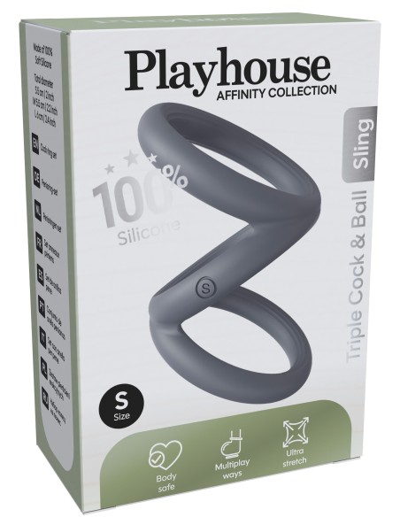 Cockring Triplicock Gris S 40mm