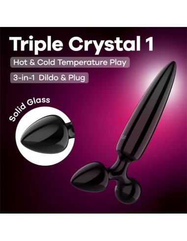 Plug en verre Triple crystal 1 Noir 14 x 3cm