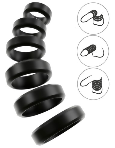 Lot de 6 Cockrings Cock & Ball 26 à 56 mm Noirs