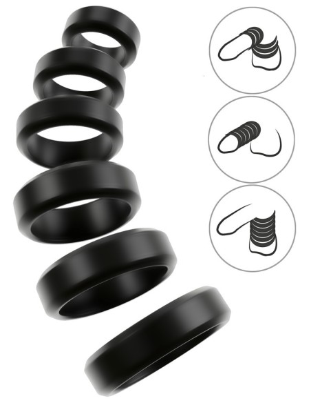 Lot de 6 Cockrings Cock & Ball 26 à 56 mm Noirs