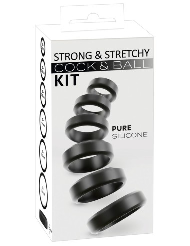 Lot de 6 Cockrings Cock & Ball 26 à 56 mm Noirs