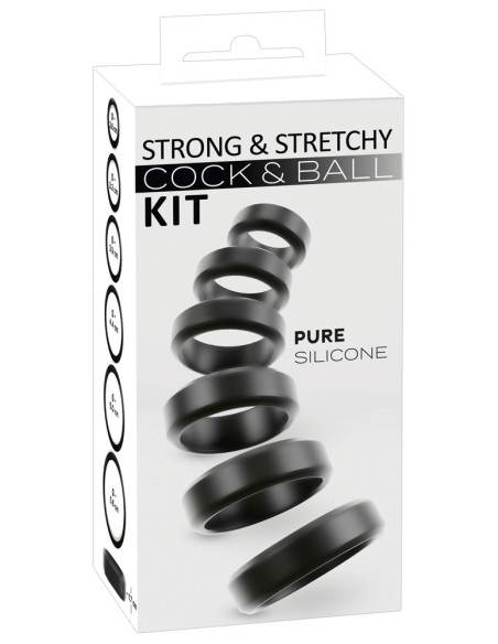 Lot de 6 Cockrings Cock & Ball 26 à 56 mm Noirs