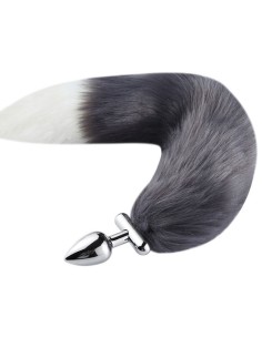 Plug queue de renard convertible bijou Foxy roxy queue 39cm gris blanc