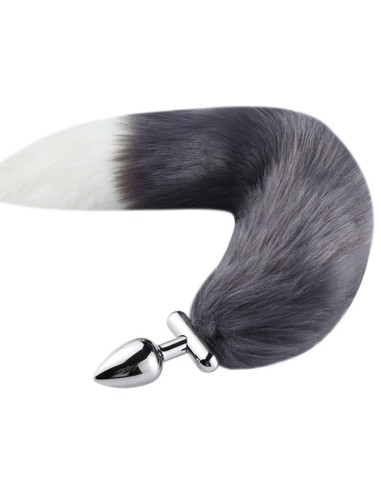 Plug queue de renard convertible bijou Foxy roxy queue 39cm gris blanc