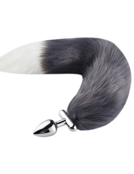 Plug queue de renard convertible bijou Foxy roxy queue 39cm gris blanc