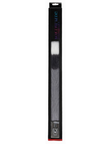 Plug queue de renard convertible bijou Foxy roxy 5.5 x 2.7cm queue 39cm gris blanc