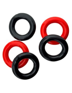 Lot de 5 Cockrings étirables Jacker 5-Stack 22mm Noir-Rouge
