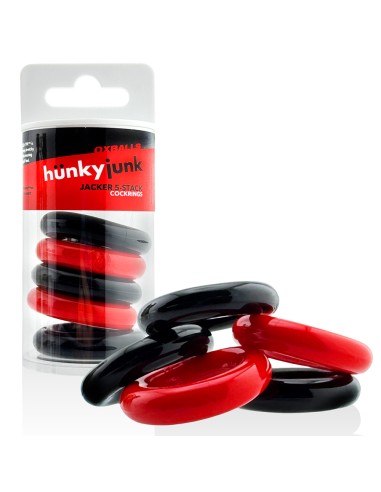 Lot de 5 Cockrings étirables Jacker 5-Stack 22mm Noir-Rouge
