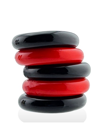 Lot de 5 Cockrings étirables Jacker 5-Stack 22mm Noir-Rouge