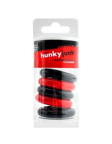 Lot de 5 Cockrings étirables Jacker 5-Stack 22mm Noir-Rouge