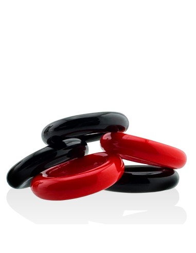 Lot de 5 Cockrings étirables Jacker 5-Stack 22mm Noir-Rouge
