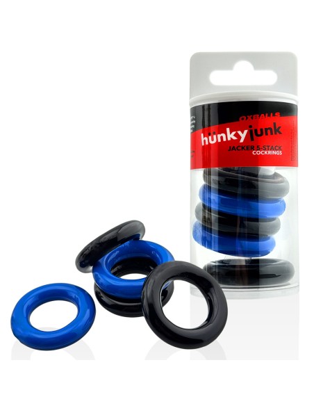 Lot de 5 Cockrings étirables Jacker 5-Stack 22mm Noir-Bleu