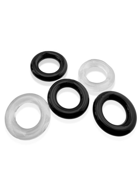 Lot de 5 Cockrings étirables Jacker 5-Stack 22mm Noir-Transparent
