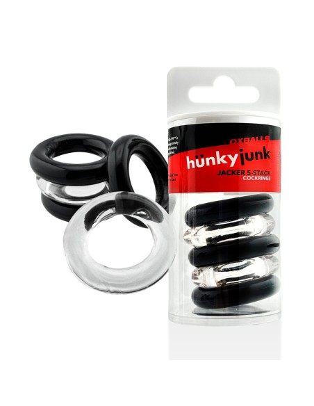 Lot de 5 Cockrings étirables Jacker 5-Stack 22mm Noir-Transparent