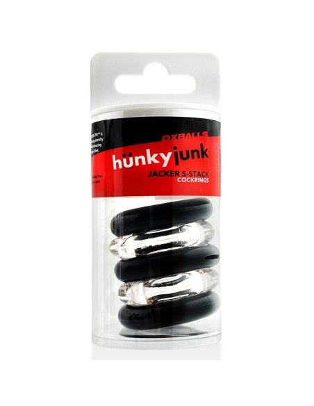 Lot de 5 Cockrings étirables Jacker 5-Stack 22mm Noir-Transparent