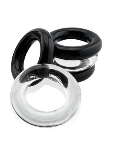 Lot de 5 Cockrings étirables Jacker 5-Stack 22mm Noir-Transparent