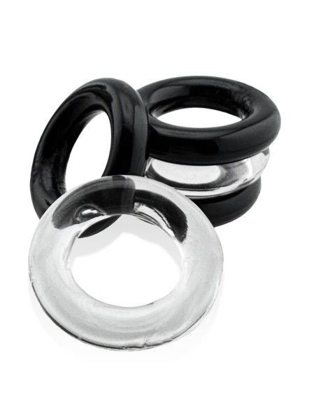 Lot de 5 Cockrings étirables Jacker 5-Stack 22mm Noir-Transparent