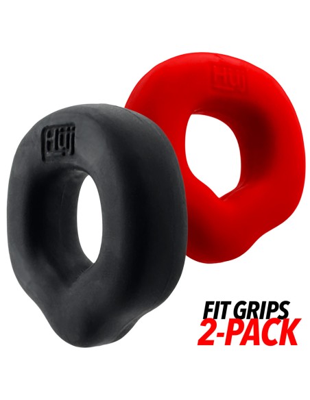 Lot de 2 Cockrings Fit Grips 25 mm Noir-Rouge