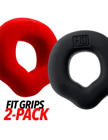 Lot de 2 Cockrings Fit Grips 25 mm Noir-Rouge