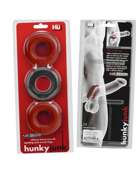 Cockrings Silicone Huj x3 25 mm Rouge-Noir