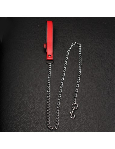 Laisse avec poignée en cuir 1m Rouge
