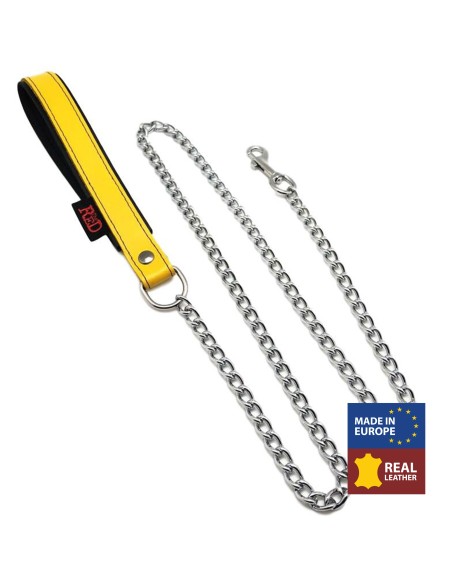 Laisse avec Poignée en cuir 1m Jaune Laisse avec Poignée en cuir 1m Jaune
