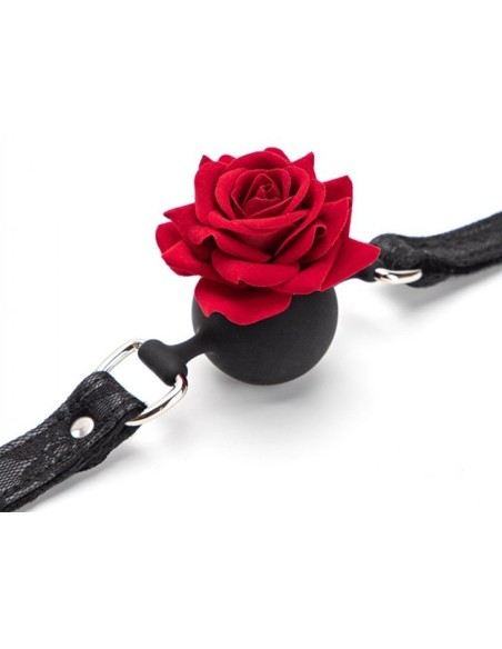 Baillon Boule avec Rose Bud Gag Noir Baillon Boule avec Rose Bud Gag Noir