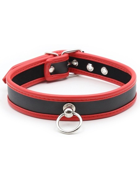 Collier O Ring Simili Noir-Rouge