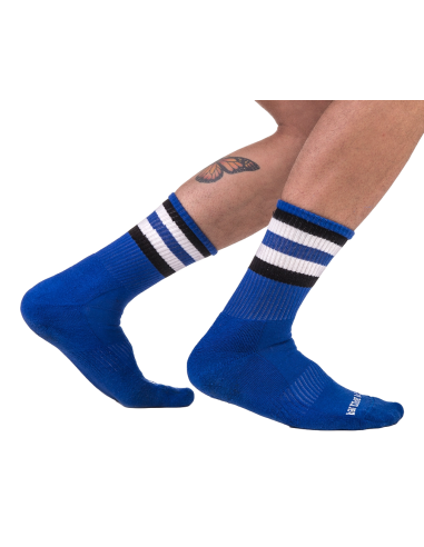 Chaussettes Half Fetish Stripes Bleu Noir Blanc