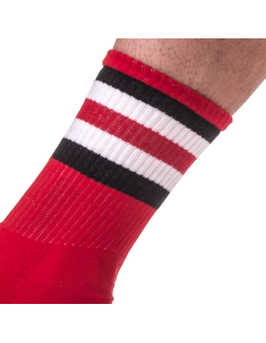 Chaussettes Half Socks Stripes Rouge Noir Blanc