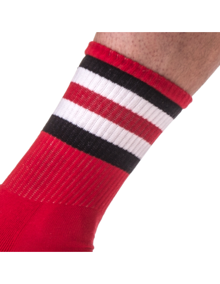 Chaussettes Half Socks Stripes Rouge Noir Blanc