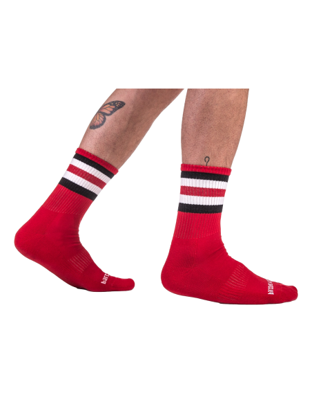 Chaussettes Half Socks Stripes Rouge Noir Blanc