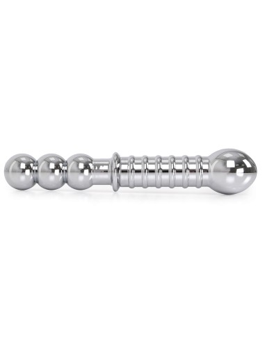 Double gode en métal Ribbed 19 x 3.5 cm