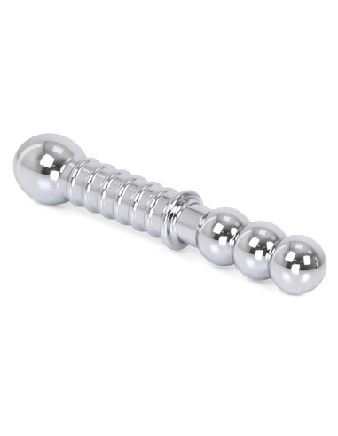 Double gode en métal Ribbed 19 x 3.5 cm