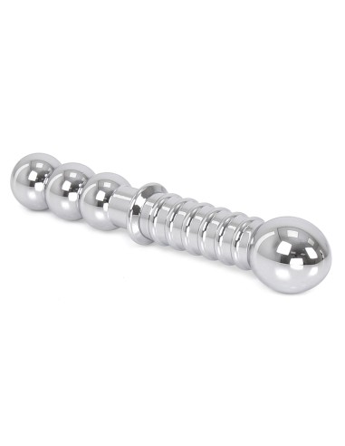 Double gode en métal Ribbed 19 x 3.5 cm
