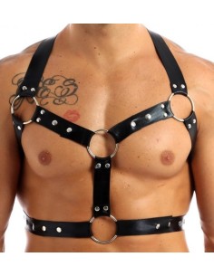 Harnais lanières Fines Thin Chest Simili Noir