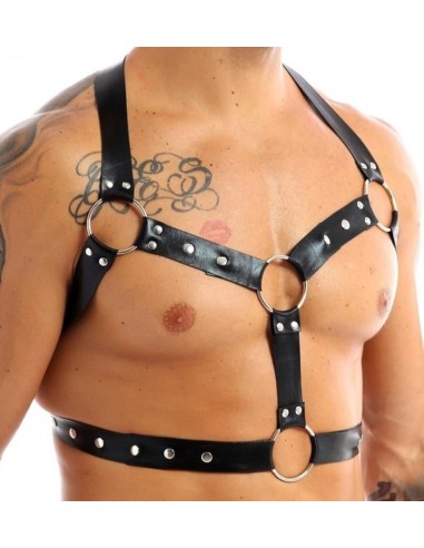 Harnais lanières Fines Thin Chest Simili Noir
