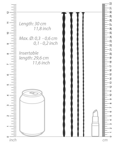 Pack de 4 tiges pour urètre Spiral Screw 30 cm - Diamètres de 3 à 6mm