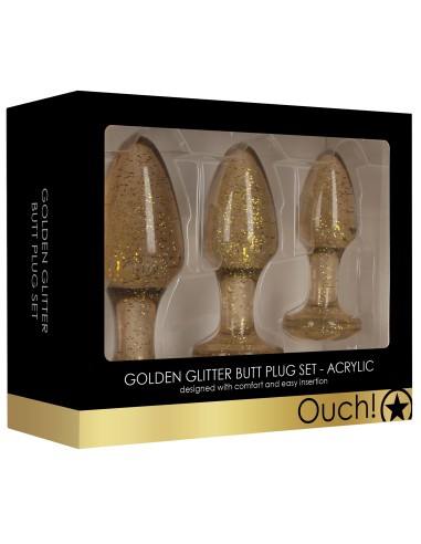 Lot de 3 plugs Glitter Or