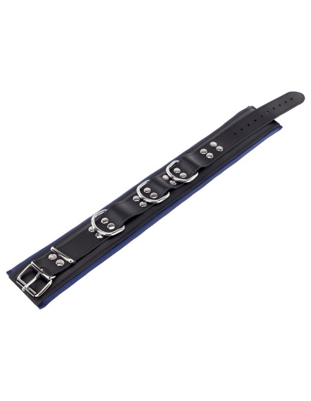 Collier rembourré en cuir 3 Anneaux D Bleu Collier rembourré en cuir 3 Anneaux D Bleu