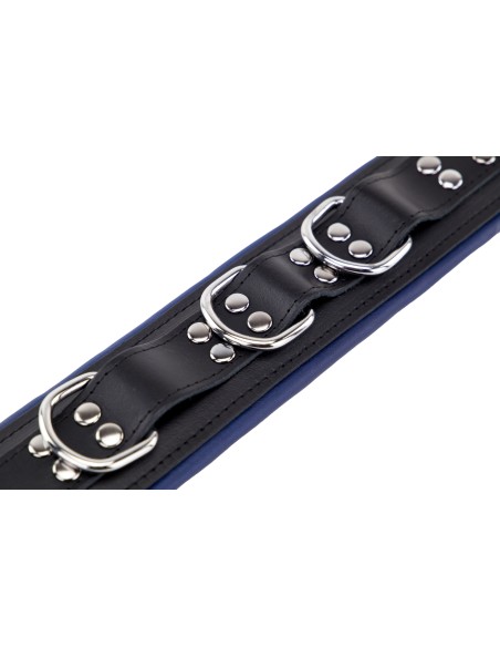 Collier rembourré en cuir 3 Anneaux D Bleu Collier rembourré en cuir 3 Anneaux D Bleu