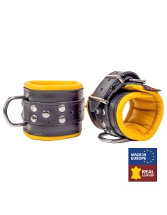 Menottes en cuir rembourrées Noir-Jaune
